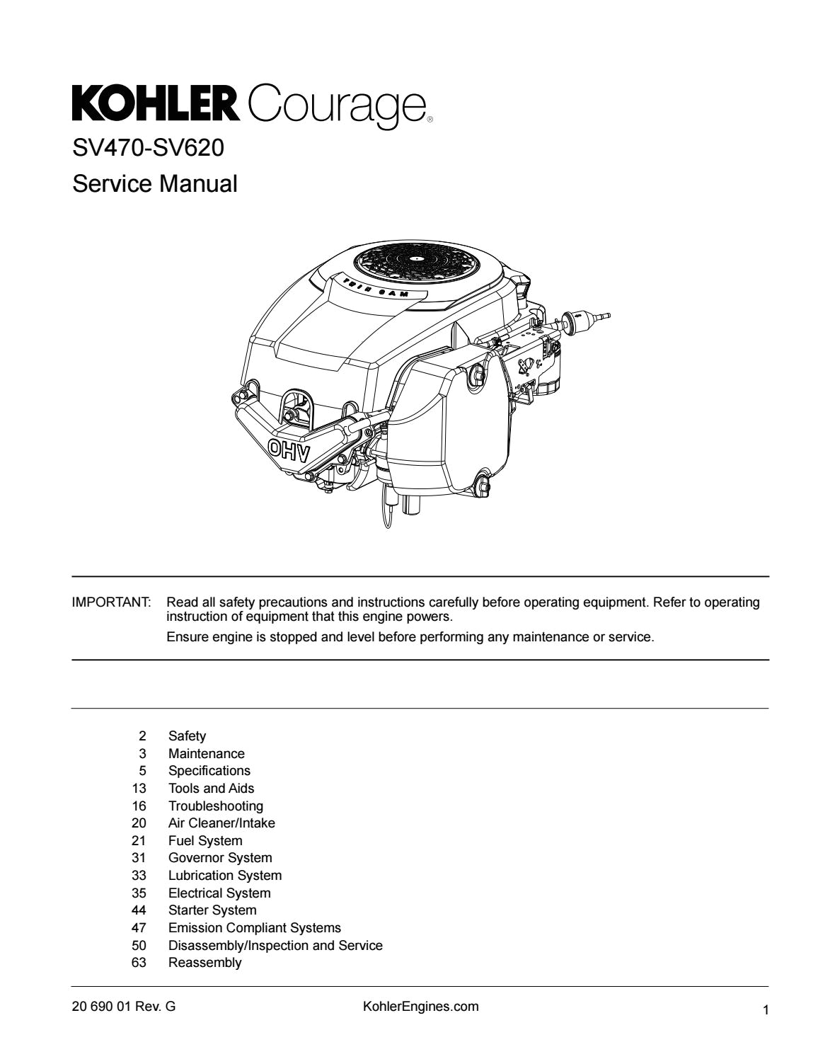 Kohler Command Pro 27 Wiring Diagram Kohler Courage Sv530 Vertical Crankshaft Engine Service