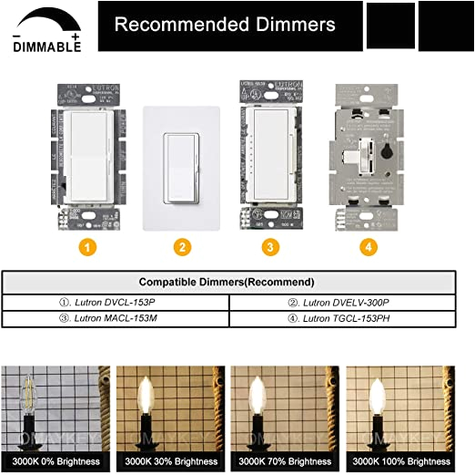 Lutron Tgcl 153ph Wh Wiring Diagram Omaykey 8w Dimmable Large Led Candelabra Bulb 80w Equivalent 3000k soft White 800lm E12 Base Vintage Edison Led Chandelier Light Bulbs B17 Enlarged