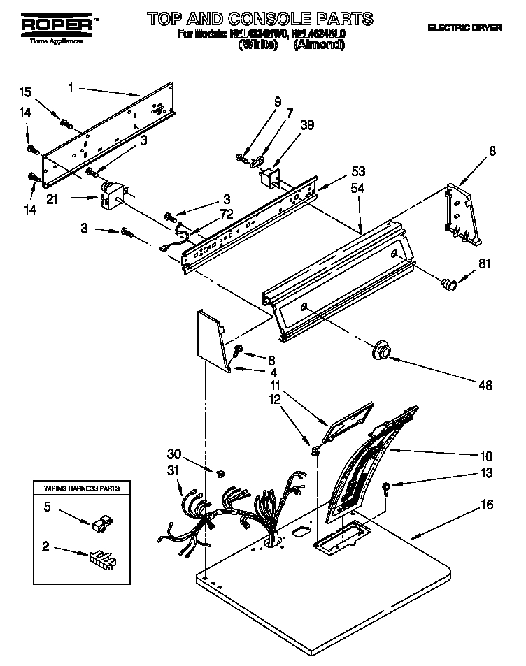 Roper Dryer Plug Wiring Diagram Roper Rel4634bw0 Dryer Parts Sears Parts Direct