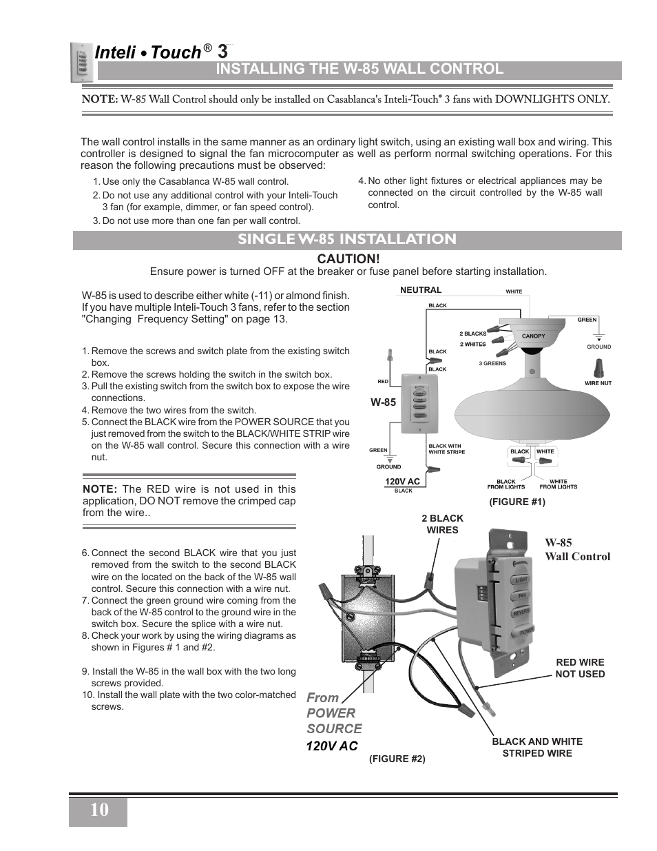 Casablanca W 32 Wiring Diagram Installing the W 85 Wall Control Single W 85 Installation Casablanca W 32 Wiring Diagram Installing the W 85 Wall Control Single W 85 Installation