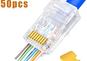 Cat5 Female Connector Wiring Diagram Rj45 Cat5 Cat5e Connectors Pass Through Rj45 Ends Gold Plated 3 Prong 8p8c Ethernet Ends 50 Pack