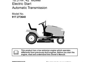 Craftsman Lawn Mower Model 917 Wiring Diagram Craftsman 917273640 User Manual Lawn Tractor Manuals and Guides L0409416