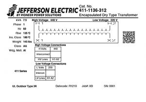 Jefferson Electric Transformer Wiring Diagram Special Voltage Single Phase Encapsulated Transformer See